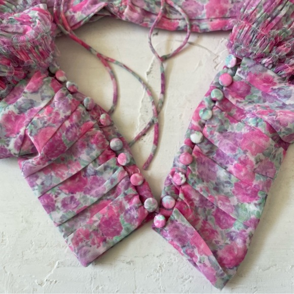 For Love and Lemons Saylor Blouse in Pink Balloon Pleats Sleeves Size XS - Picture 9 of 12